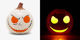 The decoration is shaped like a pumpkin with a jack skellington design. Jack Skellington Pumpkin Head Lamp