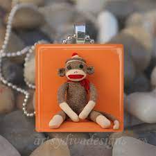 Sock Monkey Glass Pendant Necklace Keychain Design 1 Ebay In 2021 Sock Monkey Sock Monkeys Baby Shower Sock Toys