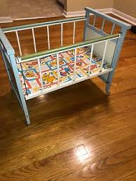 Vintage Baby Doll Crib 1950 S Colorful Wooden Bed Reborn Doll Display 124 99 Picclick