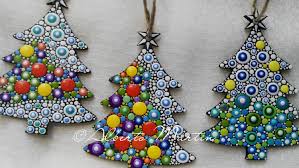 Christmas Tree Ornaments Dot Art Christmas Ornaments Set Of 3 Snowfall Christmas Mosaics Handmade Christmas Ornaments Painted Christmas Ornaments