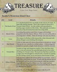 Nat20 Quests Random Tables On Instagram This Treasure Would Be At Home On Any Mysterious Island But I Created This Table In 2020 Pen And Paper Game Master Mystery