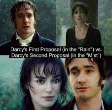 Sharing the most beautiful proposals from "Pride and Prejudice". Which one  do you like? ❤ Mr. Darcy's first proposal in the rain: 💍 “In vain have I  struggled. It will not do.