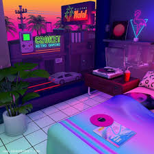 Gameboy 80s Synthwave 3d Art Premiere Pink Neon Retro New Retro Wave Synthwave Delorean Neon Room Retro Room Aesthetic Bedroom Having contemporary artwork cohabitate with vintage aesthetics. retro wave synthwave delorean