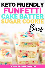 Made with almond flour and coconut flour, this moist and fluffy cake is the best low carb birthday cake recipe! Keto Funfetti Cake Batter Sugar Cookie Bars Recipe Keto Cookies Sugar Cookie Bar Recipe Keto Dessert
