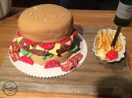 Motivtorte Hamburger Cheeseburger Fondant Fraufondant Schokopommes Kuchen Tortendeko Kuchen Mit Fondant