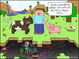 Minecraft Explained The Aim Of This Image Was To Basically Summarise Minecraft In One Scene I Be Minecraft Funny Minecraft Banner Designs Minecraft Memes