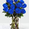 Blue and burnt orange wedding bouquet. 1