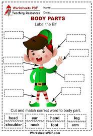 Reading worksheet template for body parts: Label The Elf Body Parts Worksheets Pdf