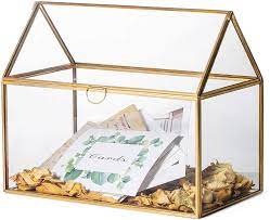 Shop wedding card holders that come in a variety of styles and colors.for a rustic wedding, consider a burlap design or wire. Amazon Com Ncyp Large Glass Card Box 10 2 Handmade House Shape Gold Clear Terrarium Planter For Wedding Receiption Home Geometric Party Centerpiece Gift Upgraded Reinforced Glass Version Glass Box Only Home