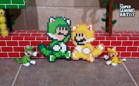 cat mario cat luigi cat peach cat rosalina and cat toad super mario custom made 8 bit pe bead art perler bead art perler crafts