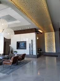 Gold Aluminum Composite Cnc Panels With Back Lit Led Lights Is The Perfect Backdrop For This Lobb Ceiling Design Bedroom Furniture Design Ceiling Design Modern