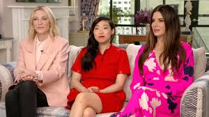 From left to right, the image features sandra bullock (the group's leader debbie ocean), cate blanchett (lou), rihanna (nine ball), mindy kaling (amita). Ocean S 8 Cast Reveals Why Sandra Bullock Had Them Get Rid Of Their Group Text Exclusive Entertainment Tonight