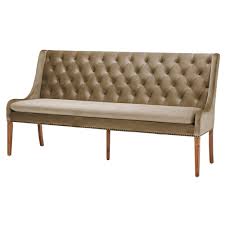 Corner bench with seat and backrest upholstered on white. Jacob 200cm Taupe Velvet Button Back Dining Bench
