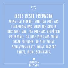 Beste freundinnen sind immer involviert teilen gedanken und gefuehle und stehen immer mit rat und tat zur seite. Visual Statements Liebe Beste Freundin Wenn Ich Heirate Will Ich Dich Als Trauzeugin Und Wenn Ich K Mein Seelenverwandter Seelenverwandte Beziehungen Liebe