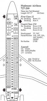 vintage airline seat map piedmont airlines boeing 727 200