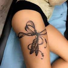 Thigh Feather Tattoo Leg Tattoos Women Leg Tattoos Feather Tattoos