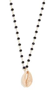Maison Irem Black Bead Shell Gold Necklace Black Beads Shell Beads Gold Necklace