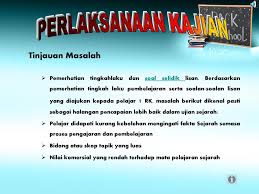 Nov 23, 2013 · kajian tindakan ini berfokus kepada usaha meningkatkan penguasaan fakta sejarah oleh murid. Kajian Tindakan Sejarah Kajian Tindakan Sejarah Ppt Download