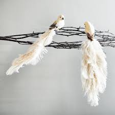 Cream Real Ostrich Feather Clip On Bird Ornament Set Of 2 Left And Right Bird Ornaments Ornament Set Handcrafted Ornaments