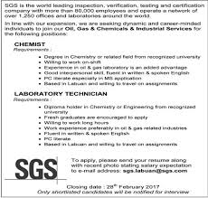 Oil Gas Vacancies Chemist Lab Technician Sgs Labuan