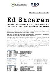 Malaysia and jakarta have recently been added to the stadium tour. Ed Sheeran Has Confirmed That His Malaysian Concert Will Go On As Scheduled Entertainment Rojak Daily