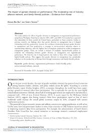 Pdf The Impact Of Gender Diversity On Performance The Moderating Role Of Industry Alliance Network And Family Friendly Policies Evidence From Korea