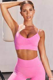 New active women yoga sport suit 2 piece high waist clouds printed striped pink bra+leggings fitness outfits tracksuit female. Empower Seamless V Neck Sports Bra In Pink Bo Tee