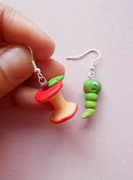Apple Earrings Funny Earrings Worm Earrings Apple Jewelry Fruit Earrings Spring Earrings Funny Earrings Apple Earrings Spring Earrings