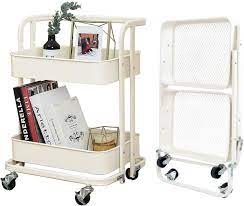 Maybe you would like to learn more about one of these? Amazon Com 2 Tier Foldable Utility Rolling Cart Multifunction Storage Shelves With Handle And Wheels For Office Kitchen Bathroom Organization Cream White Kitchen Dining