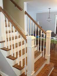 Newel Post Redo Refinished The Stairs Painted The Risers And Used The Old Turned Posts As A Base To Build T Staircase Remodel Painted Stairs Staircase Design