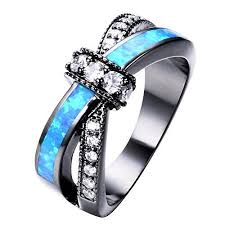 Womens Black And Blue Wedding Rings Damos Jewelry New Blue Opal And White Opal Wedding Ring 1 Https Www Amazon Com Dp B01m2c49ys Ref Cm Black Wedding Rings Opal Wedding Rings Black Gold Ring