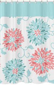 Emma Turquoise And Coral Bathroom Fabric Bath Shower Curtain Kids Shower Curtain Kids Bathroom Shower Curtain Coral Bathroom