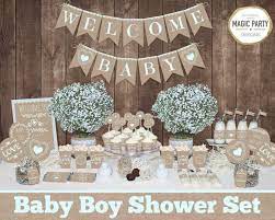 Guide To Baby Shower Themes For Boys From Traditional To Modern Rustic Baby Shower Decorations Burlap Baby Showers Rustic Baby Shower