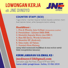 Ada perusahaan yang sedang membuka kesempatan lowongan kerja di daerah malang, supervisor customer service, kurir anteraja, frontliner dan banyak lagi melalui indeed.com. Ig Lokermalang En Twitter Lokermlg Lowongan Kerja Di Jne Dinoyo Malang Dibutuhkan Segera Staf Counter Sco Lamaran Dikirim Via Email Ke Jnedinoyo158 Gmail Com Batas Akhir Pengiriman Lamaran Via Email Tanggal