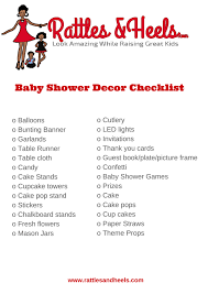 Fabulous Baby Shower Decorations Checklist Printable Rattles Heels Baby Shower Planning Checklist Baby Shower Checklist Baby Shower Planning