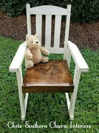 Hand Painted Repurposed Child S Rocking Chair In A Cream With A Dark Stain For The Seat Has A Rocking Chair Makeover Kids Rocking Chair Painted Rocking Chairs