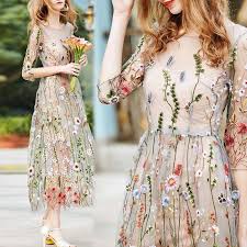Find The Pattern Women S Casual Beach 3 4 Sleeve Embroidery Floral Pattern See Through Dress Shopee Phi In 2020 Long Beach Dress Casual Dresses Half Sleeve Dresses