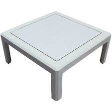 Modern Harrison Van Horn Style Square White Lacquered Raffia Coffee Table Coffee Table Table Van Horn