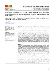 Jurnal pendidikan dan kajian pemikiran memuat hasil karya pemikiran, penelitian dalam bidang pendidikan yang dikembangkan muhammadiyah dan institusi pendidilan relevan lainnya yang berwawasan keislaman. Pdf Educational Values Presented In The English Translation Of The Holy Quran Surah Luqman A Qualitative Content Analysis