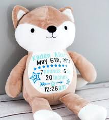 Birth Announcement Stuffed Animal Fox Baby Boys Birth Fox Stat Plush Birth Announcement Stuffed Animal Monogrammed Fox Newborn Gift Personalized Fox Newborn Gifts Baby Boy Plush