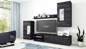 Hochwertige eiche in ansprechender optik geradlinig. Wohnwand Anbauwand Tv Wand Wohnzimmer Mobel Set Cool 4 Teilig Schwarz Ebay