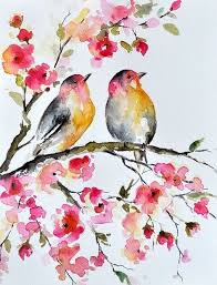 Original Watercolor Painting Bird And Flowers Illustration 6 8 Inch Arte De Passaro Passaro De Aquarela Arte Colorida