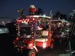 Decorated Golf Carts Lined Up To Start The Parade Golf Carts Christmas Parade Floats Christmas Blocks