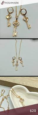 Key Jewelry Set Earrings And Necklace Gold Plated Womens Jewelry Necklace Key Jewelry Gold Necklace