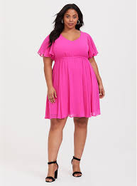 30th Birthday Plus Size Birthday Outfit Ideas 2020 Hot Pink Flutter Chiffon Skater Dress In 2020 Plus Size Dresses Hot Pink Dresses Womens Dresses