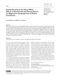 Pdf Verbal Venting In The Social Web Effects Of Anonymity And Group Norms On Aggressive Language Use In Online Comments