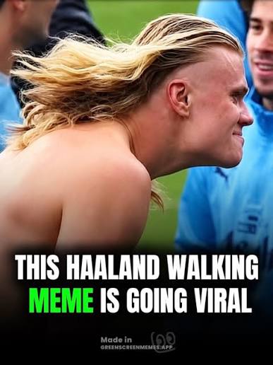 Comment “Meme” to Download this Meme 📥 The Haaland walking meme comes from post-match footage of Erling Haaland walking off the pitch after a Manchester City game. Fans immediately noticed his unique,