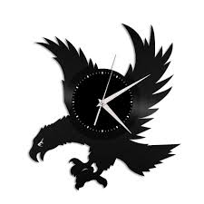 Eagle Vinyl Wall Clock Hayvan Dekoru Duvar Saati Ahsap Oymaciligi
