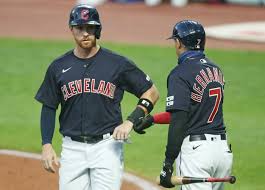Cleveland Indians Right Fielder Jordan Luplow Is Congratulated By Cesar Hernandez After Scoring In The Fifth Inning Off A Si In 2020 Cleveland Indians Cleveland Sports