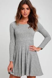 Find A Women S Grey Dress Perfect For The Office Cocktail Party Or Prom Trendy Grey Dre Long Sleeve Skater Dress Womens Grey Dress Long Sleeve Casual Dress
